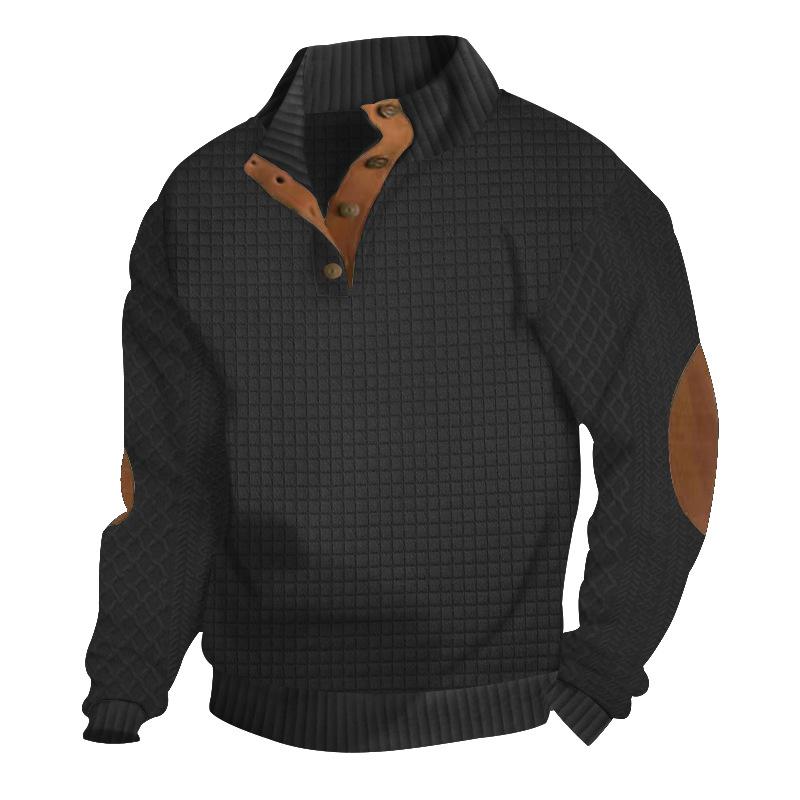 Spring and Autumn Splicing Small Checked Men's Long Sleeve Casual Top Embroidered Cardigan Pullover Sweater