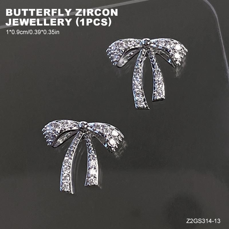 High Shine 3D Butterfly Zirconia Bow Nail Decorations