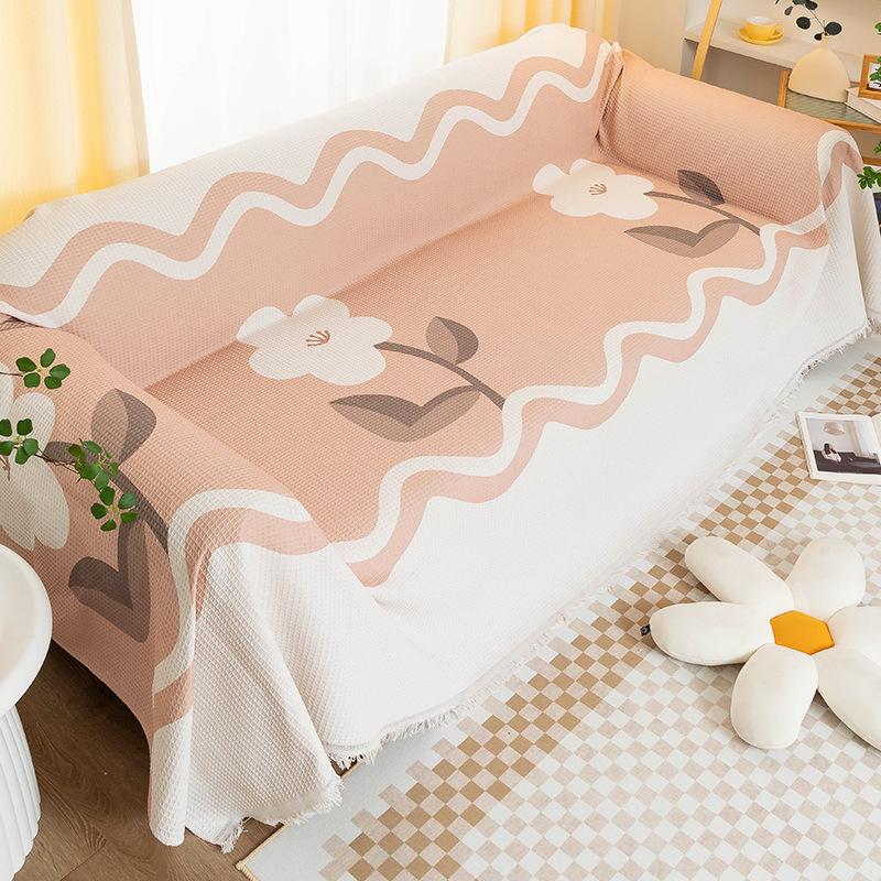 Nordischer Instagram-Stil Kratzfest Baumwolle und Leinen Sofa Handtuch Überwurf Tuch Sofabezug Vollständig bedeckt Vier Jahreszeiten Universal Sofakissen Sommer
