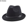 European Classical Felt Fedoras Hat for Men Women Cowboy Trilby Cap Homburg Church Jazz Hat with Belt