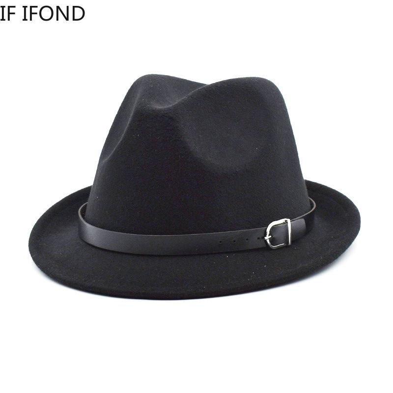 European Classical Felt Fedoras Hat for Men Women Cowboy Trilby Cap Homburg Church Jazz Hat with Belt