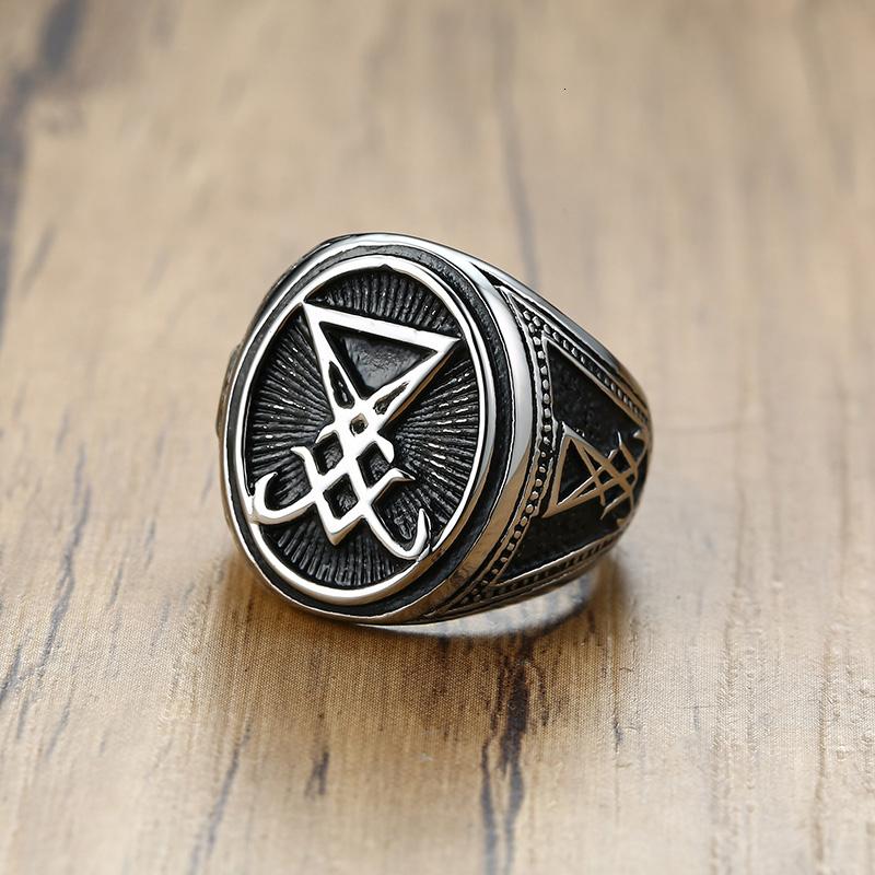 Vintage Coppercolor Signet Sigil Of Lucifer Ring For Men Seal Of Satan Male Jewelry