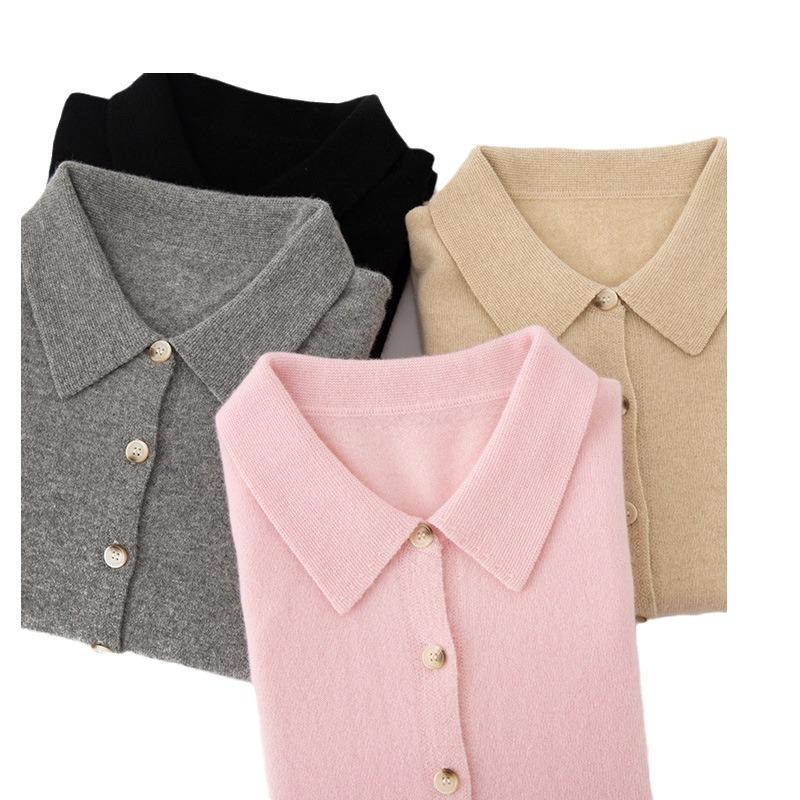 Women's Cashmere Polo Neck Cardigan: Autumn/Winter Loose Solid Color Knit Casual Sweater