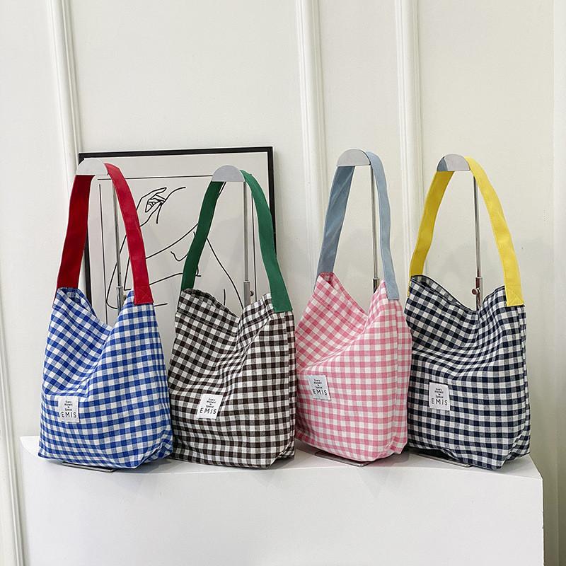 Large Capacity Fashionable Tote Bag For Women 2024 Street Style Trendy Grid Pattern Shoulder Bag