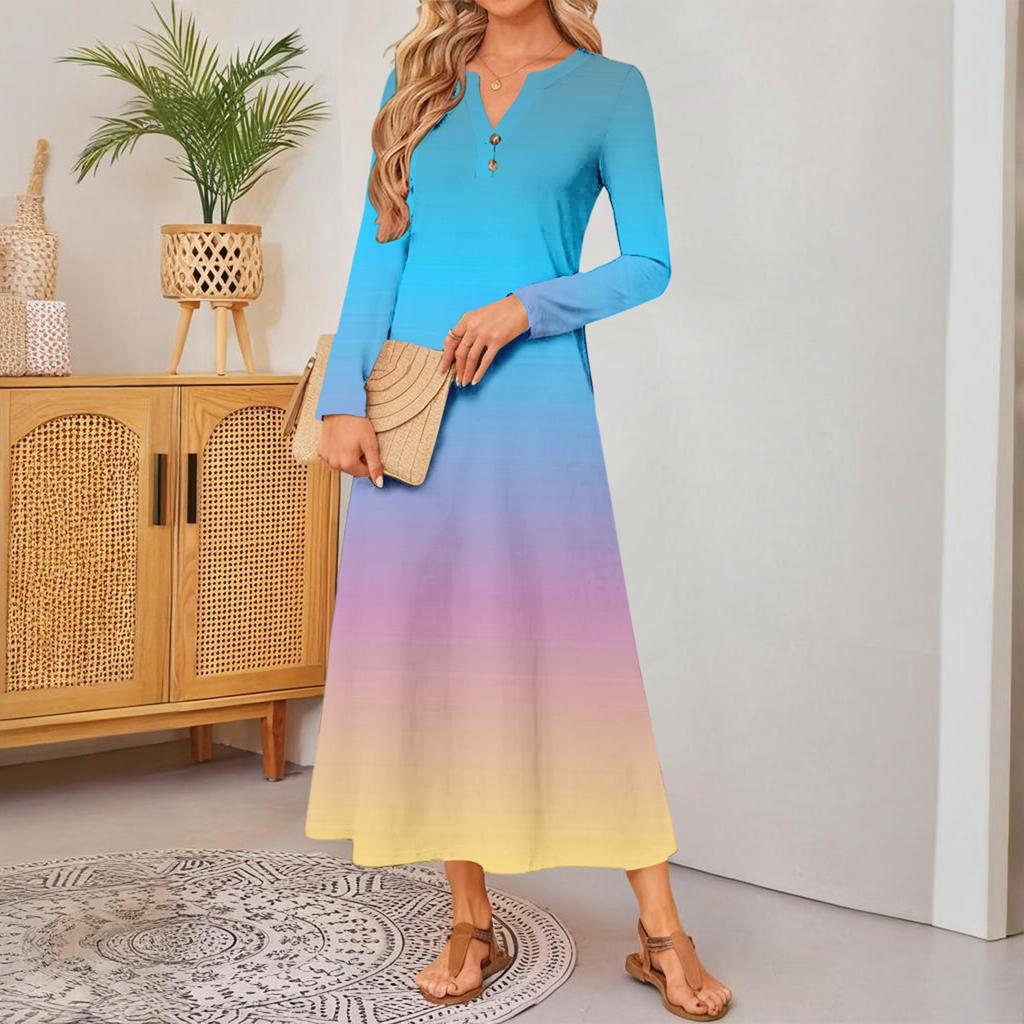 women gradient Print long-sleeved comfortable loose dress Elegant dress