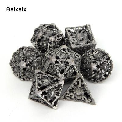 7 Pcs Silver Octopus Metal Dice Hollow Metal Polyhedral Dice Set Suitable for Role-Playing RPG  Board Game Card Game