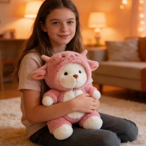 RxaGtn Personalized Teddy Bear with Zipper, Custom Name Plush Toy, Pink Clothes Bear, Travel Companion, Girlfriend Gift
