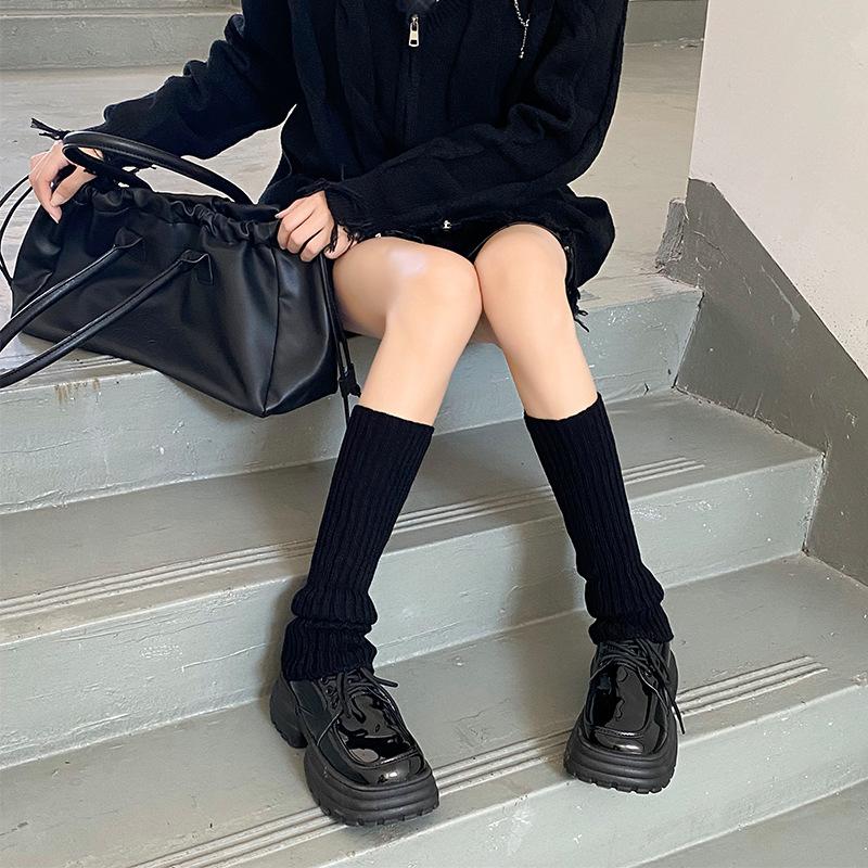 Socks Cover Stacking Socks Horizontal Machine Knitted Wool Solid Color Vertical Strip Leg Warmer Y2K Winter Leg Guard Socks