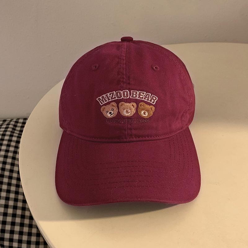 

Мягкая кепка с вышитым медведем, детская, весенне-летняя, симпатичная, с изображением лица, для маленьких студентов, пар, с загнутыми полями, бейсболка Adjustable бордовый