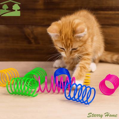 12pcs/set Colorful Cat Spring Toy Bite Resistant Plastic Kitten Spiral Springs Scratch Resistant Coil Spring Toy