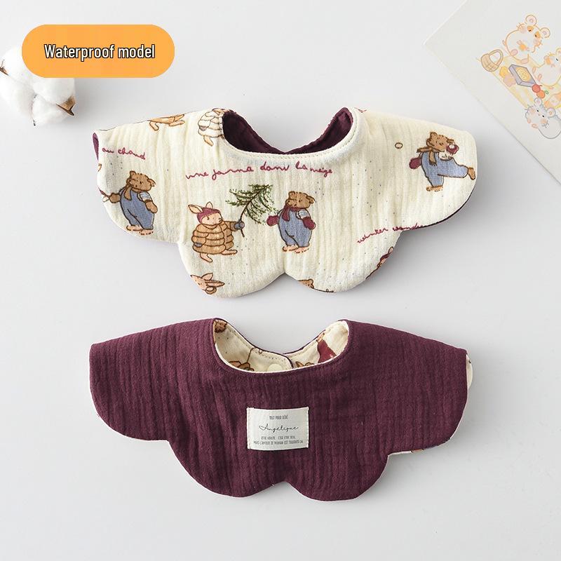 Dwustronny, wodoodporny śliniaczek dla niemowląt w stylu koreańskim z płatkami, wykonany w 100% z gazy bawełnianej
