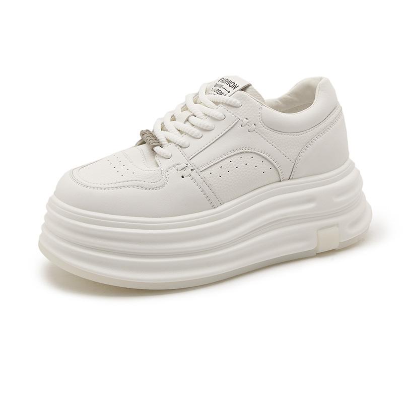 2025 New Thick-soled Leather Little White Shoes Women's Autumn Sports Shoes Korean Version Inner Height-increasing Casual Board Shoes Women's St