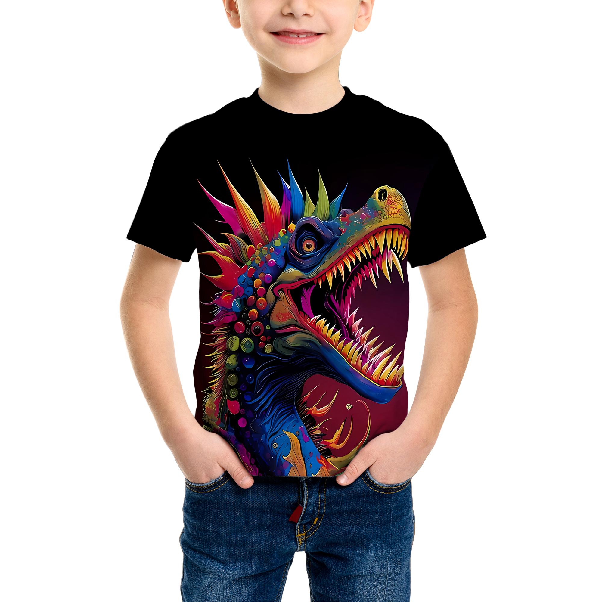 Summer Men s T-shirt Fashion Tiger Dinosaur Graphic 3D Print Men s Short Sleeves T-Shirt Loose Casual Outdoor Men s and Women s Tees Tops XXS