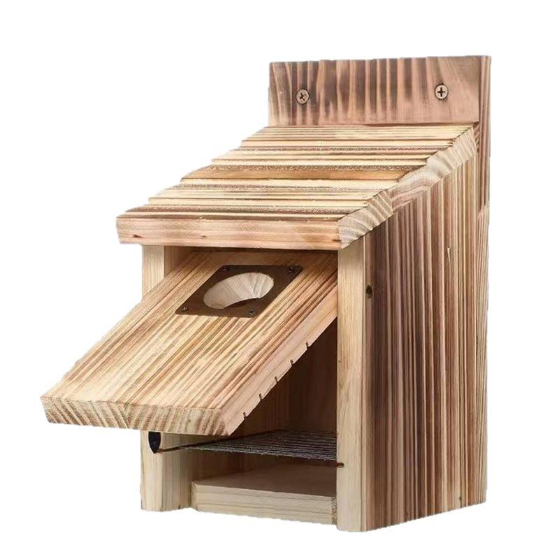 

A25F-Bird Houses For Outside With Metal Predator Guard For Bluebird Wren Swallow Finch, Carbonized Wooden Nesting Boxes