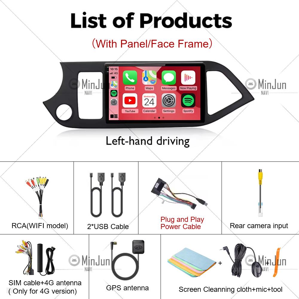 Android 14 For Kia Morning Picanto 2011 - 2017 LHD 2K QLED Android Car Radio Multimedia Video Player BT Stereo CarPlay Head Unit