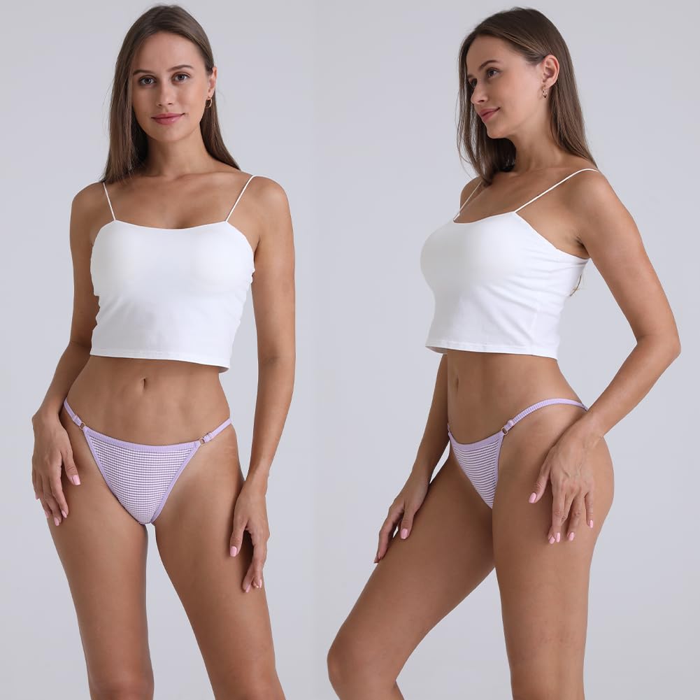 TUOTISI Adjustable Bare Check Pattern Women's T-Back Panties, Cotton, Half-Back, Non-Slip, Comfortable, Sexy, Straps, Bikini/Thong, Smooth, Skin,