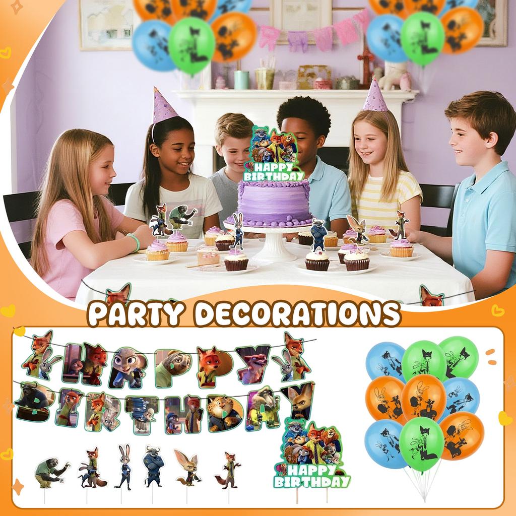 Birthday Theme Party Decoration Banner Pull Flag Cake Flag Balloon- Set