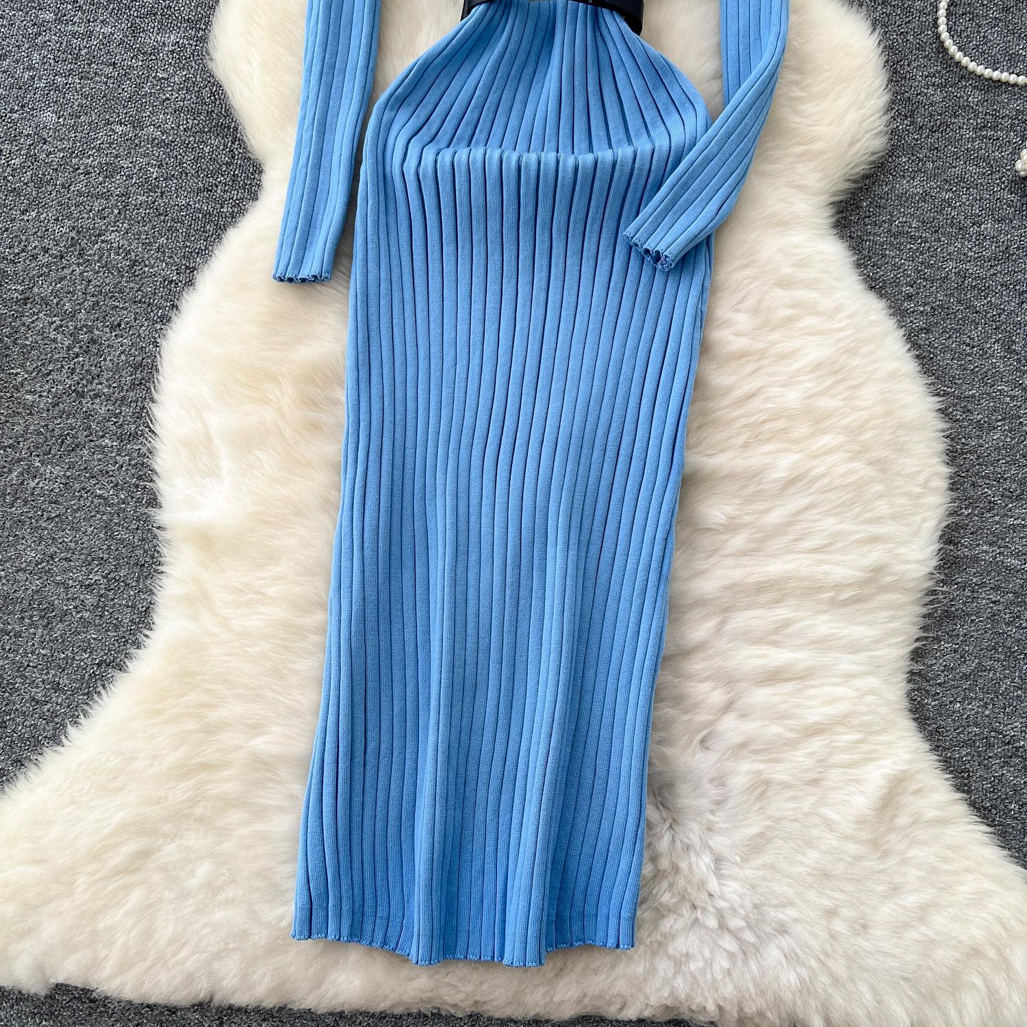 Винтажное базовое платье с V-образным вырезом и длинным рукавом — фото 17