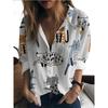 Spring And Summer Women's Large Size Lapel Shirt Abstract Pattern Printed Shirt Daily Casual Long Sleeve Shirt Fashion Women's