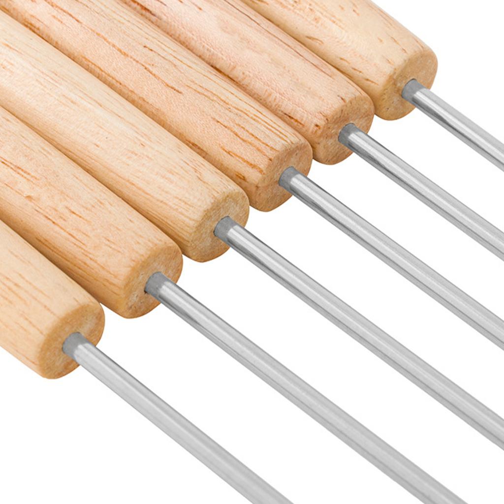 6pcs Stainless Steel Fondue Forks Cheese Fondue Sticks Smore Sticks with Wooden Handle Heat Resistant for Chocolate