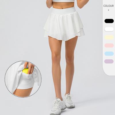 High Waisted Women'S Yoga Fitness Tennis With Lining Anti Glare Running Quick Drying Short Skirt Pants