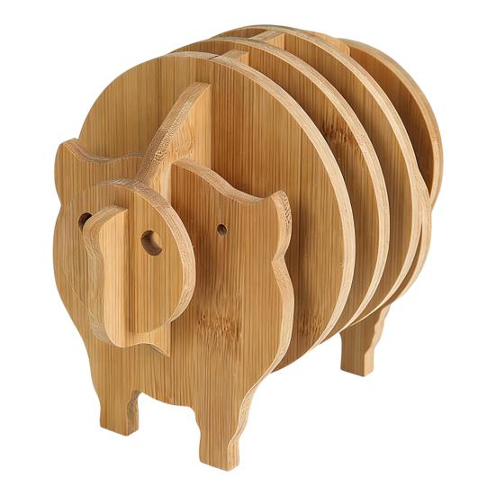 Wooden Trivet Coaster Set Creative Animal-Shaped Heat-Resistant Placemats for Cups Pots Stackable Versatile Desk Decor for Home Kitchen Outdoor Dining