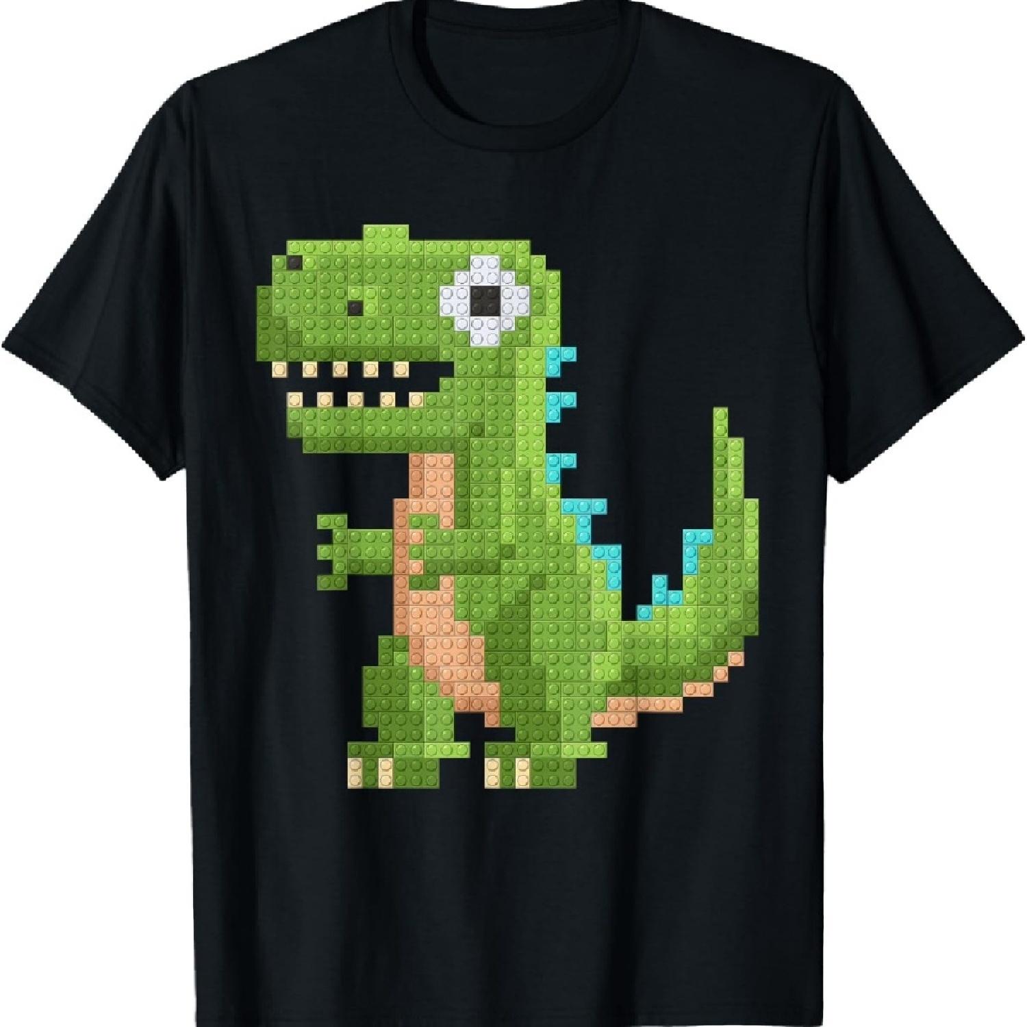 Динозавр Дети Мастер Строитель тирекс Строительные Блоки Кирпичики Футболка S чёрный