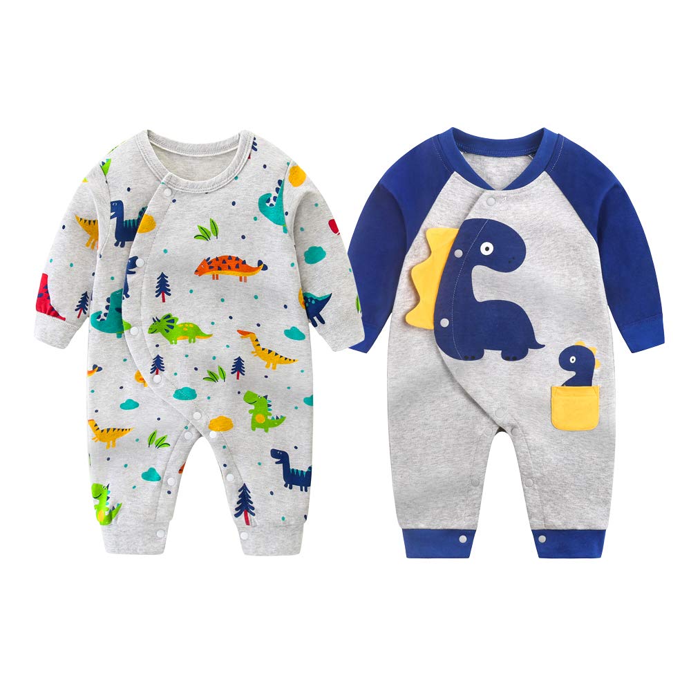 Comfort U Baby Long Newborn Winter Cute Underwear Pajamas for Boys and Easy Dinosaur Winter Size Rompers, Sleeves, 2-Piece Set, 100% Cotton, Clothes,