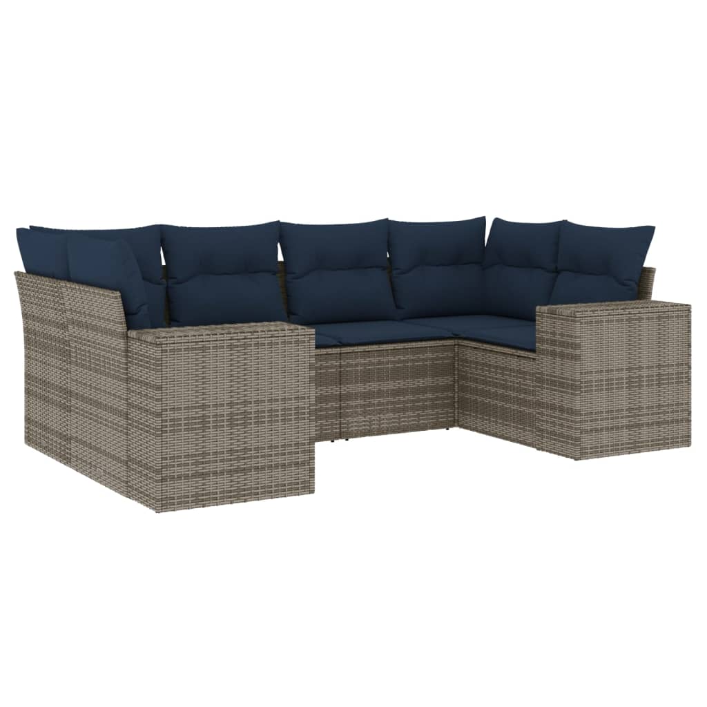 6 Piece Garden Sofa Set with Cushions Gray Poly Rattan