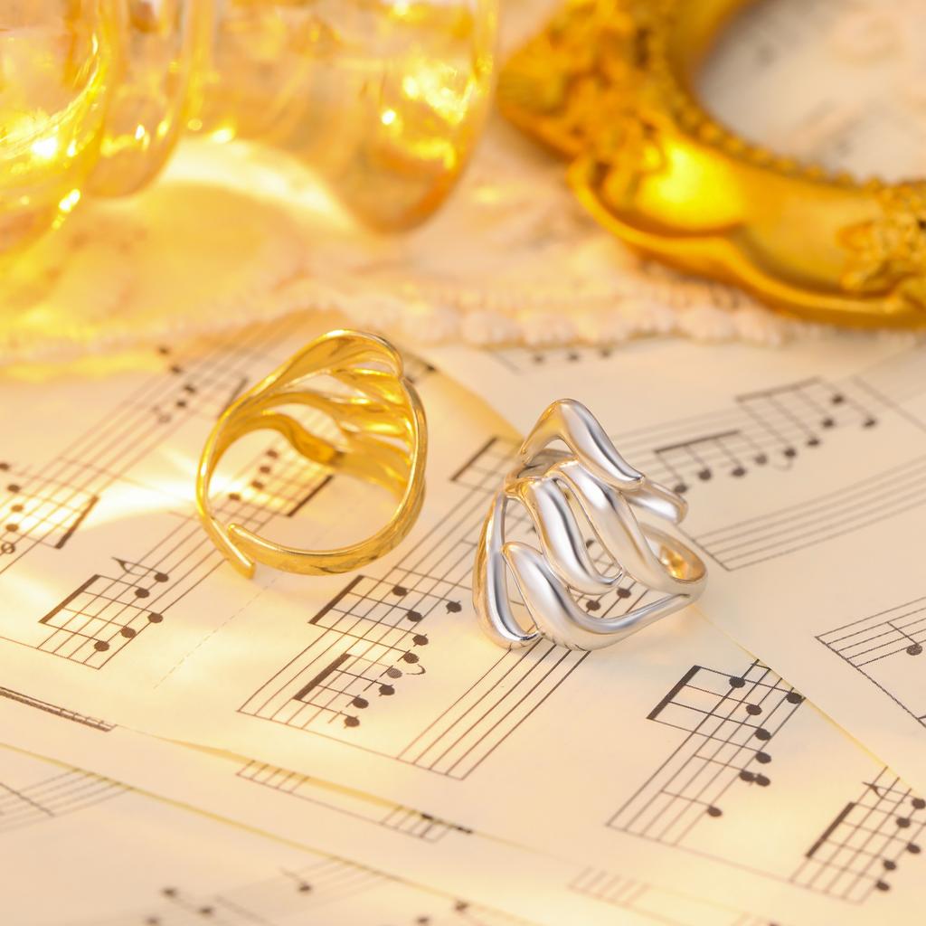 Cazador Geometric Wavy Ripple Women's Ring Adjustable Stainless Steel Finger Rings Trend 2025 Jewelry Wholesale Birthday Gifts