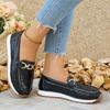 Metal Chain Decor Flat Pumps for Women Pu Leather Black Platform Loafers 2025 Summer Plus Size Thick Sole Non Slip Uniform Shoes