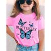European sizes Summer Fashion Girls' Short-Sleeve T-Shirt BUTTERELY Three Blue Bow Small Butterfly Element Cartoon Pattern Print Casual Versatile Top