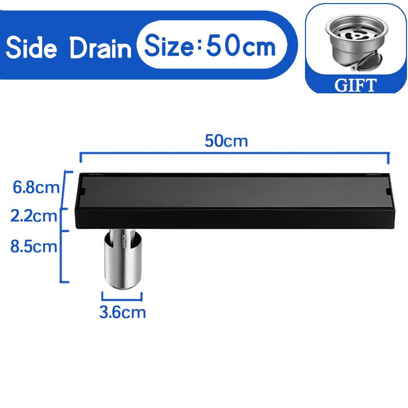 Invisible Floor Drain Black 304 Stainless Steel Anti-odor Bath Shower Long Linear Drainage Tile Insert Side Floor Drains Cover