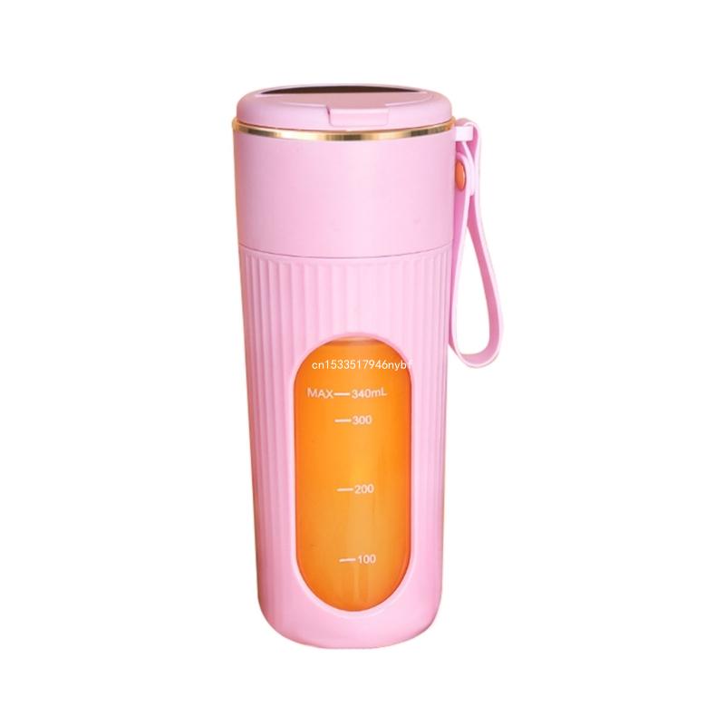 

Портативная электрическая соковыжималка USB C со светодиодным дисплеем для коктейлей 340 мл для смешивания сока Прямая поставка розовый