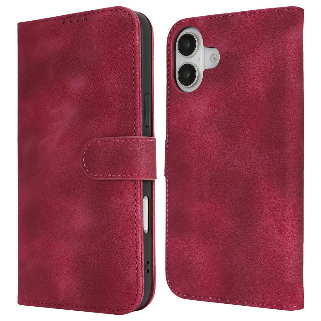 For iPhone 16 Plus Wallet Case Double Folded Edge Skin Touch PU Leather Flip Phone Cover