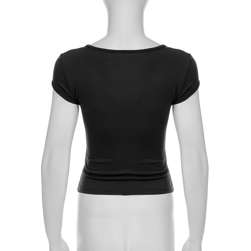 2026 Šik květinový úzký crop top s výstřihem do V a výšivkou pro ženy - Jaro/Léto Sladký a pikantní design