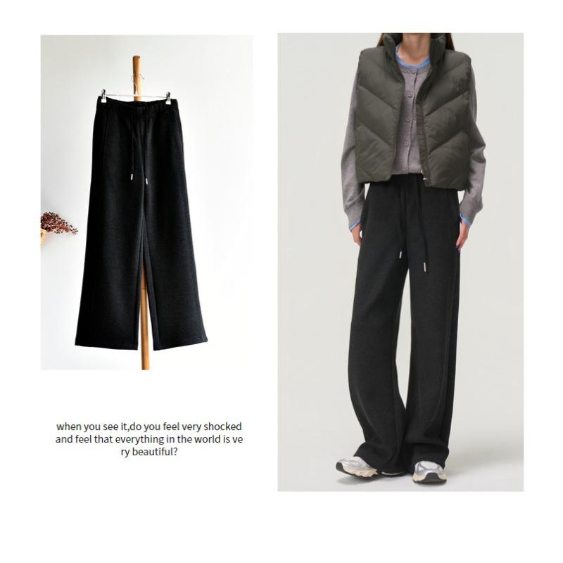 

[Wool silk pants] Dongxin extra thick wool silk piled thickened women s clothing warm casual wide-leg trousers M（ 40-50kg ） черный серый