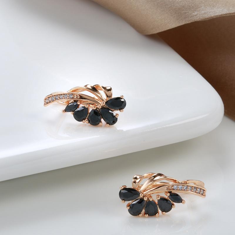 Simple Black Natural Zircon Flower Earrings for Women Trendy Rose Gold Color Bride Wedding Earrings Fine Jewelry