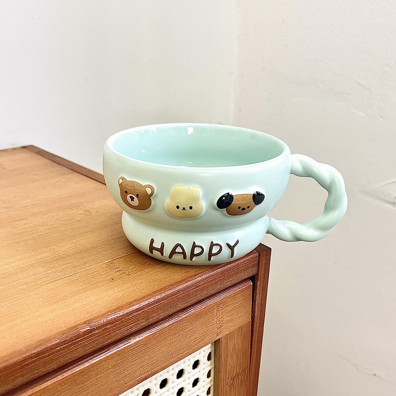 

Милая рельефная кружка с крышкой и ложкой, высокая ценность, в стиле инс, керамическая чашка, чашка для воды, подарок на день рождения для девочки, сувенир 301-400ml