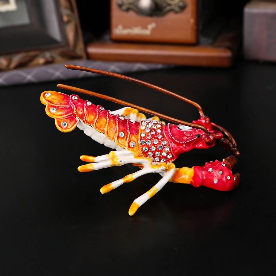 Lobster Jewelry Box Red Diamond Jewelry Box Flip Type Anti-Grey Jewelry Box Trinket Storage Tabletop Ornament