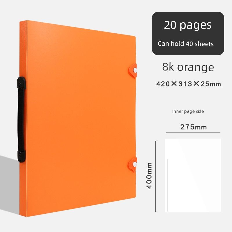 

Satchel 8K Kids Art 4K Award Collection Book Works Storage Book 4 Open Album Poster Folder Favorites Portable Metal Buckle 8K Orange [20 Pages]