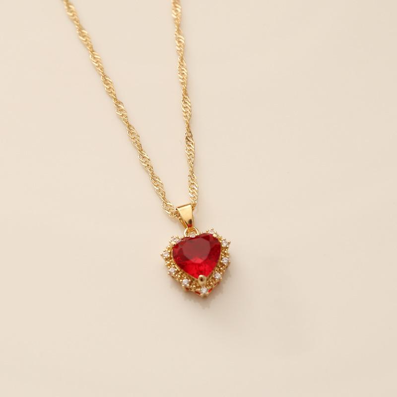 

Vintage Gemstone Heart Pendant Necklace Sapphire Rhinestone Gold Plated Chain Necklaces Women Jewelry Zircon Choker красный