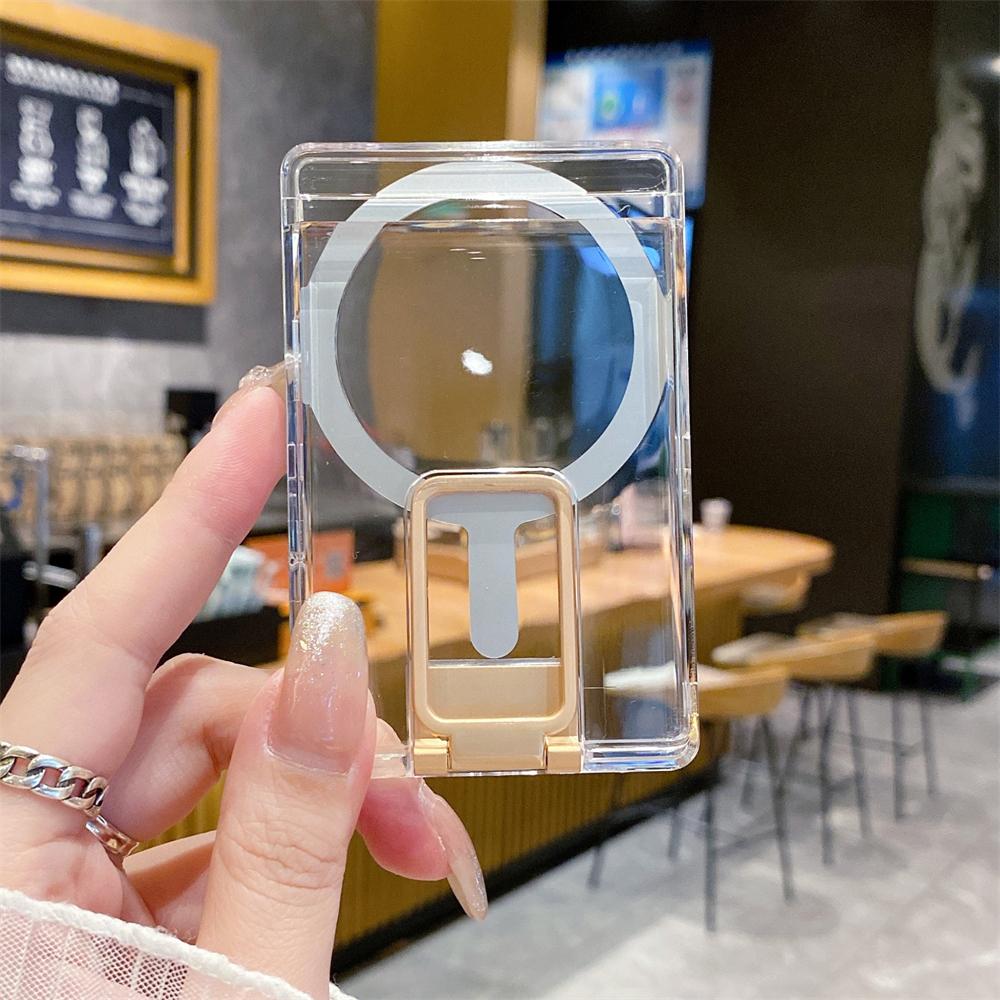 

For Magsafe Wallet Magnetic Clear Case For iPhone 17 16 Pro Max 15 14 13 12 11 Samsung S25 S24 S23 S22 Stand Slot Card Holder золотий