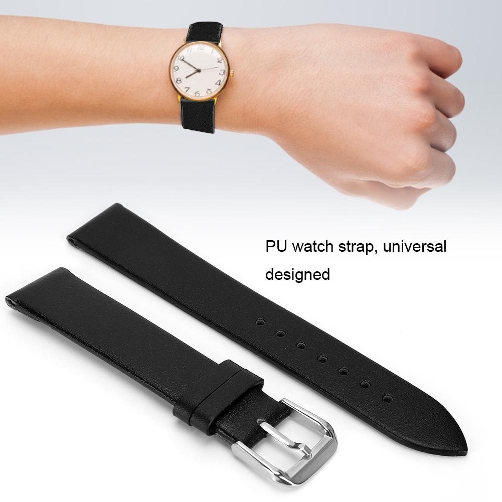 1 Pair PU Leather Universal Unisex Pin Buckle Watch Band Replacement Watch Strap (19mm)Black