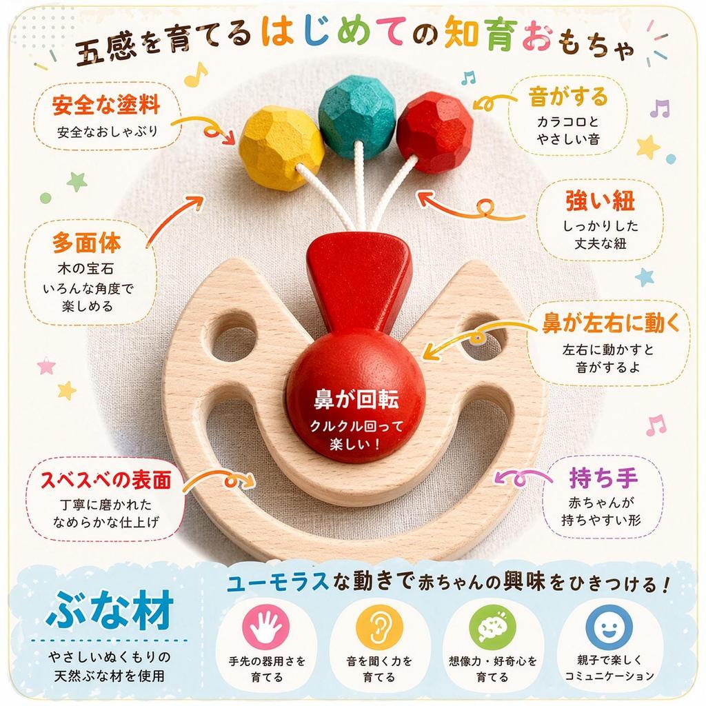 Surprise Clown - Japan Good Toy Award Winner (A Fun Wooden Toy That Can Also Be Used As a Pacifier or Teether!) Wood Education - Recommended As a Baby