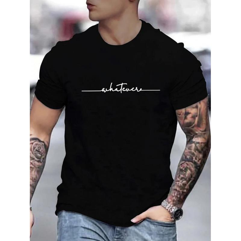 Men Fashion Crew Neck Short Sleeve whatever letter Print Sleeve Cotton T Shirt Top 3XL