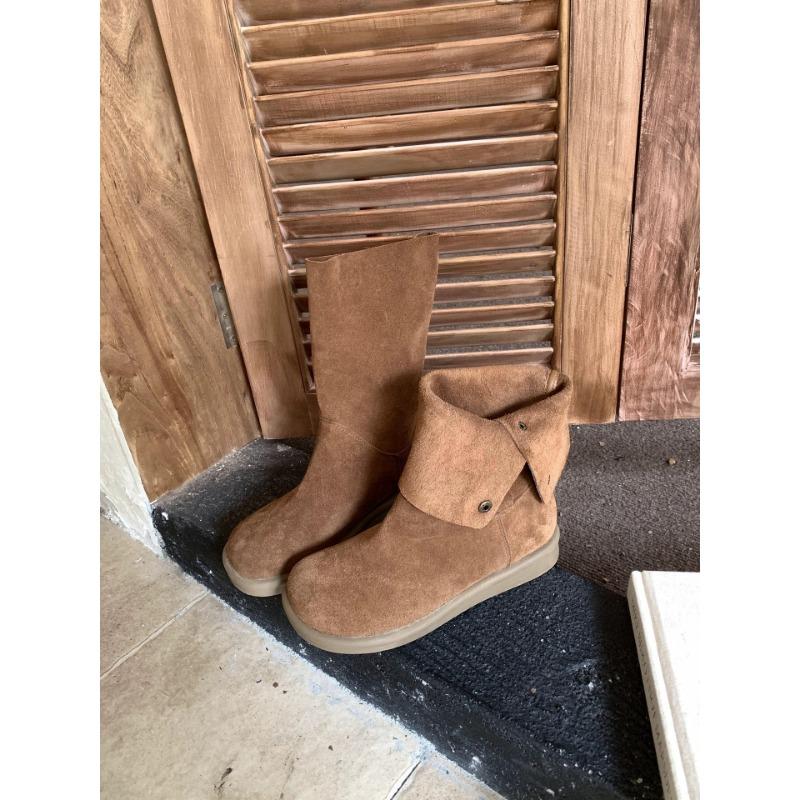 Cowhide version~ lapel ugly cute big head short boots women's new spring and autumn single boots retro platform Martin boots