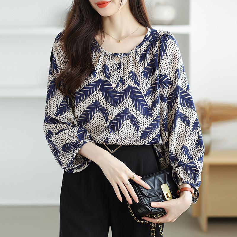 

Круглый вырез, модные шифоновые рубашки с длинным рукавом, женские элегантные повседневные свободные топы, женские блузки больших размеров, узкие рубашки с винтажным принтом, женская одежда 3319 3XL синий