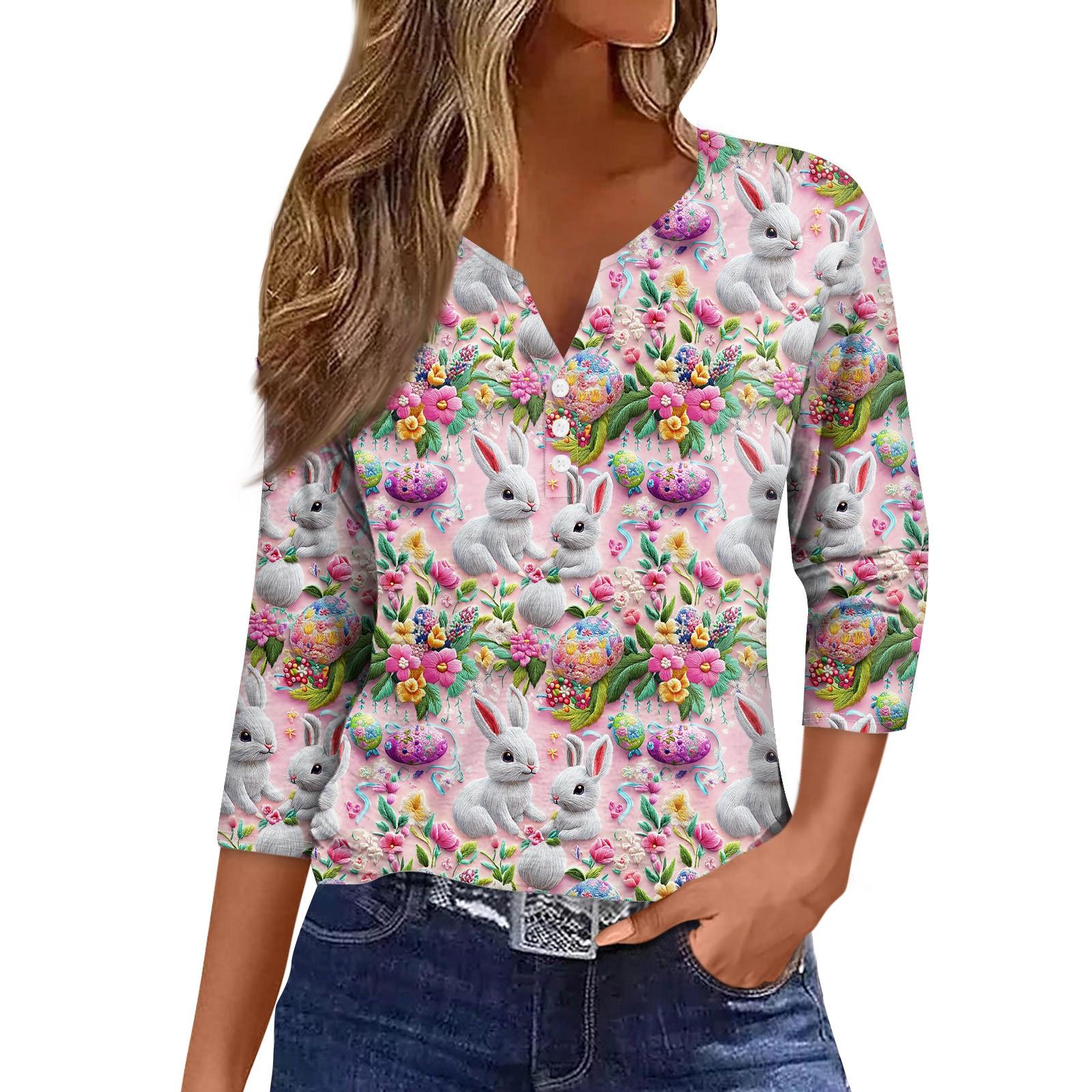 

Жіночий вільний повсякденний топ з принтом, з рукавами сім чвертей та V-подібним вирізом, з рукавами сім чвертей та V-подібним вирізом M