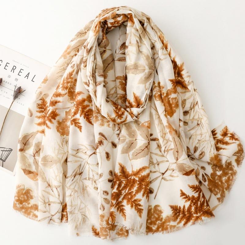 Fashion Leaf Women Scarf Shawl Cotton Linen Feeling Tassel Pashmina Muslim Hijab Wrap Lady Viscose Scarf Foulard